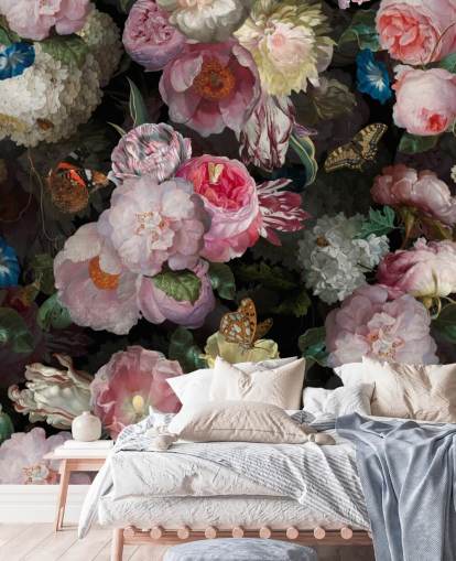 papel tapiz de flores rosadas sobre fondo oscuro