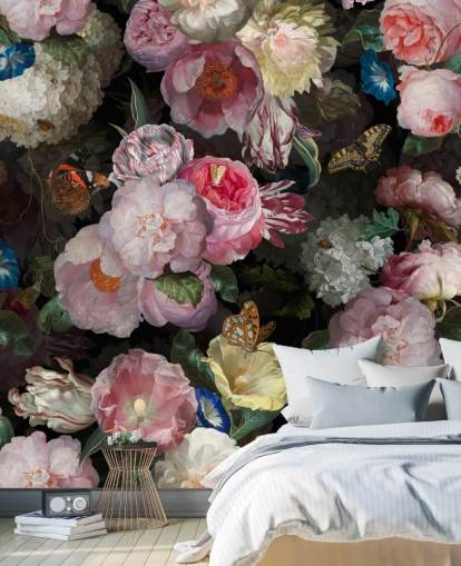 rosa blommor på mörk bakgrund tapeter