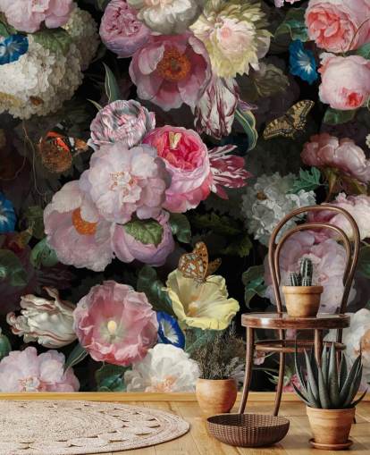 rosa Blumen auf dunklem Hintergrund Tapete