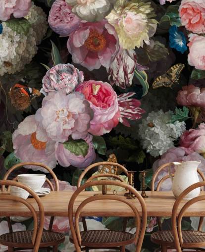 rosa Blumen auf dunklem Hintergrund Tapete