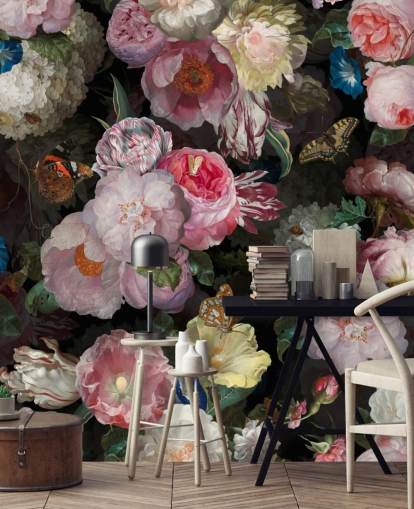 papel tapiz de flores rosadas sobre fondo oscuro