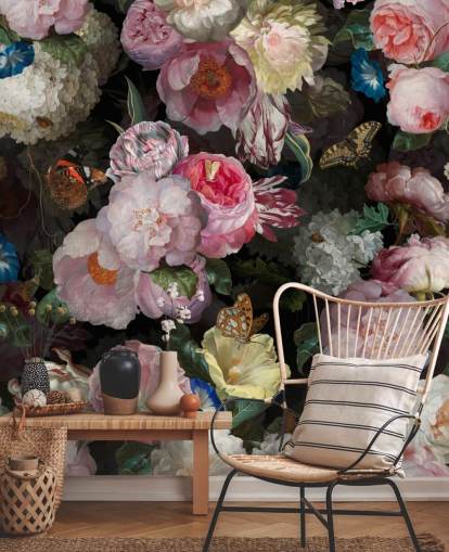 papel tapiz de flores rosadas sobre fondo oscuro