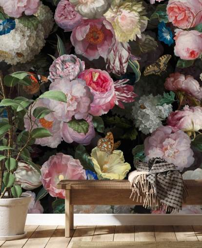 pink flowers on dark background wallpaper