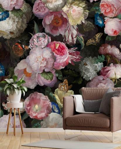 papel tapiz de flores rosadas sobre fondo oscuro