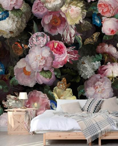 papel tapiz de flores rosadas sobre fondo oscuro