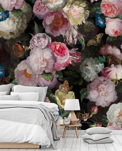 papel tapiz de flores rosadas sobre fondo oscuro