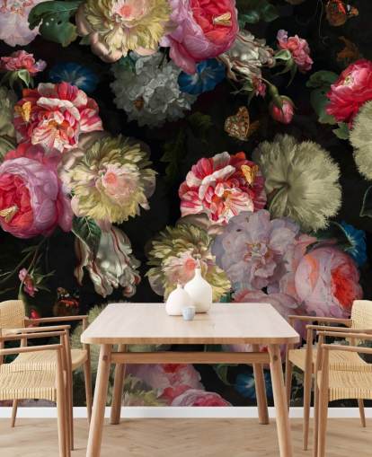 papier peint floral rose et papillon foncé papier peint floral rose et papillon foncé