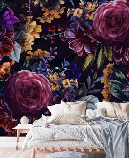 dark purple and pink floral wallpaper mural called Purple Foliage by Uta Naumann for bedrooms, living rooms and dining rooms