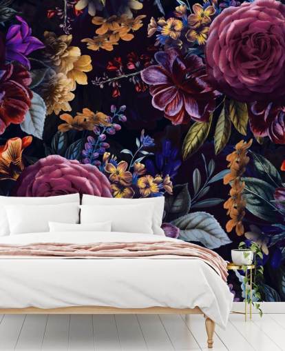 carta da parati con fiori viola scuro e rosa