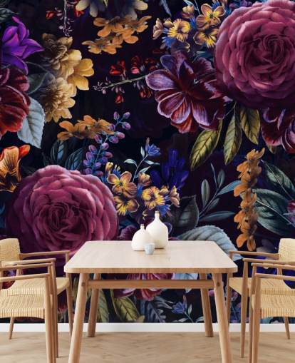 carta da parati con fiori viola scuro e rosa