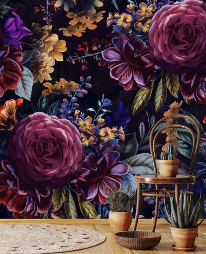 mörklila och rosa blomma tapeter