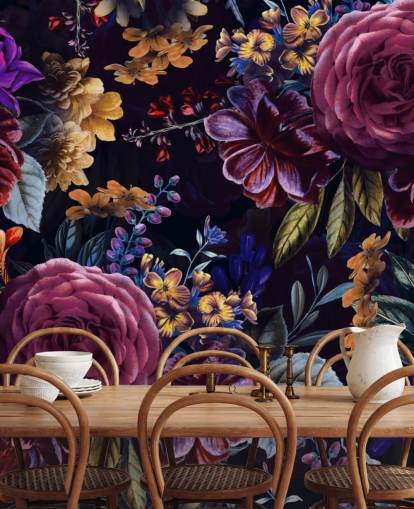 donkerpaarse en roze bloemenbehang donkerpaarse en roze bloemenbehang