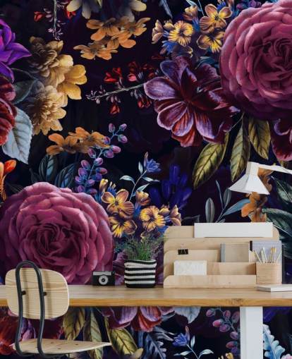 carta da parati con fiori viola scuro e rosa