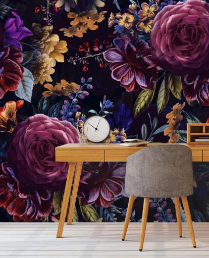dark purple and pink floral wallpaper mural called Purple Foliage by Uta Naumann for bedrooms, living rooms and dining rooms