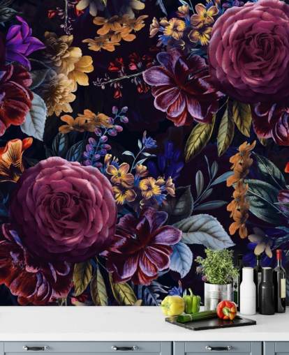 mörklila och rosa blomma tapeter