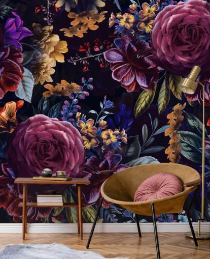 mørk lilla og rosa blomst tapet