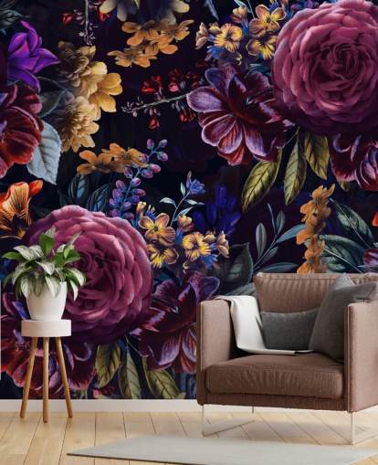 dark purple and pink floral wallpaper mural called Purple Foliage by Uta Naumann for bedrooms, living rooms and dining rooms