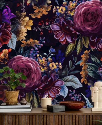 dark purple and pink floral wallpaper mural called Purple Foliage by Uta Naumann for bedrooms, living rooms and dining rooms dark purple and pink floral wallpaper mural called Purple Foliage by Uta Naumann for bedrooms, living rooms and dining rooms