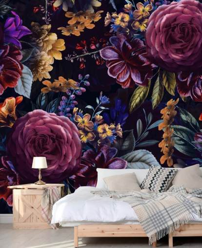 dark purple and pink floral wallpaper mural called Purple Foliage by Uta Naumann for bedrooms, living rooms and dining rooms