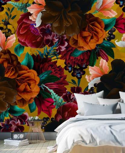 kleurrijk behang met tropische bloemen