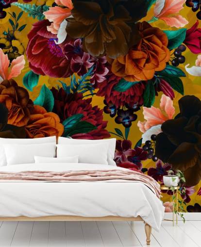 kleurrijk behang met tropische bloemen