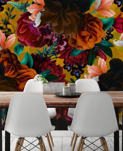 kleurrijk behang met tropische bloemen kleurrijk behang met tropische bloemen