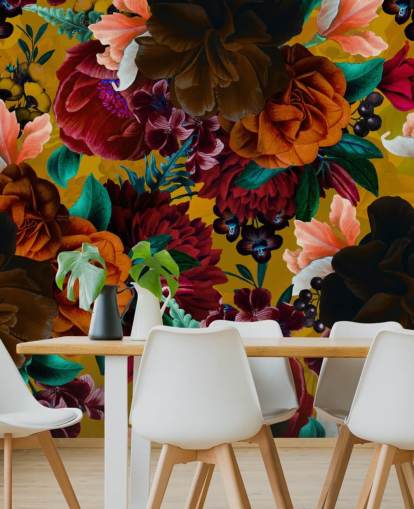 papel pintado de flores tropicales de colores