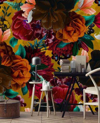 kleurrijk behang met tropische bloemen