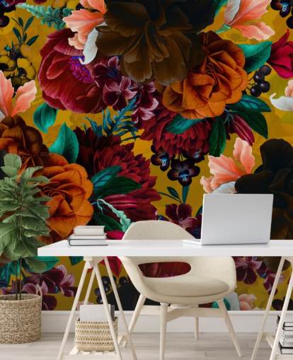 carta da parati con fiori tropicali