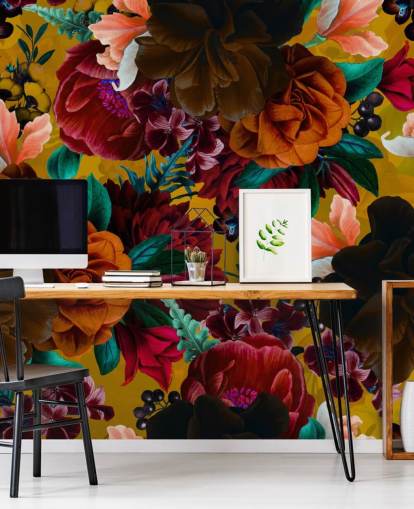 kleurrijk behang met tropische bloemen