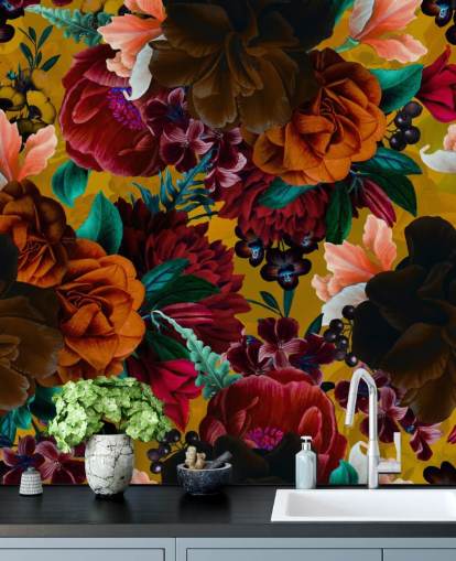 kleurrijk behang met tropische bloemen