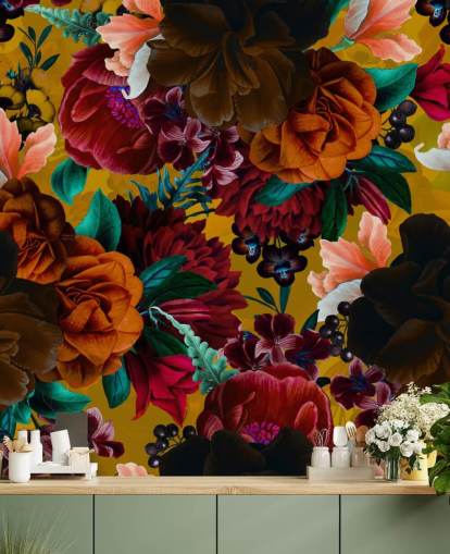 kleurrijk behang met tropische bloemen