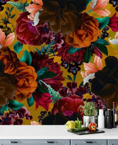 papel pintado de flores tropicales de colores