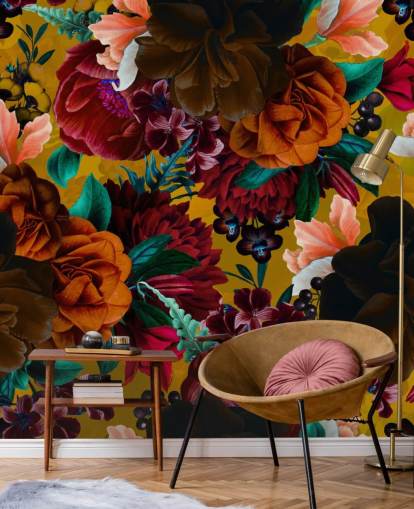 carta da parati con fiori tropicali