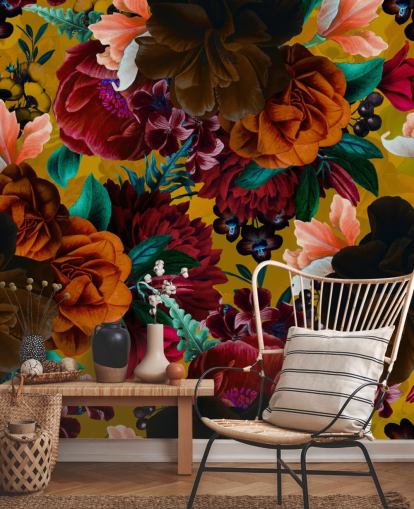 kleurrijk behang met tropische bloemen kleurrijk behang met tropische bloemen