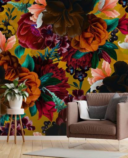 papel pintado de flores tropicales de colores