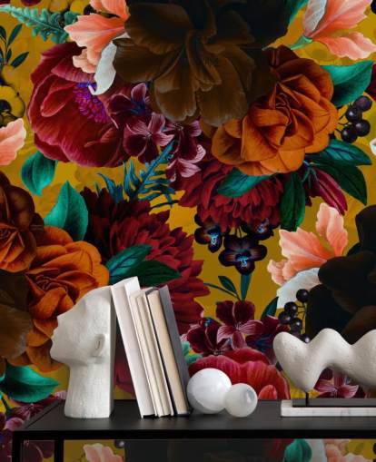 carta da parati con fiori tropicali