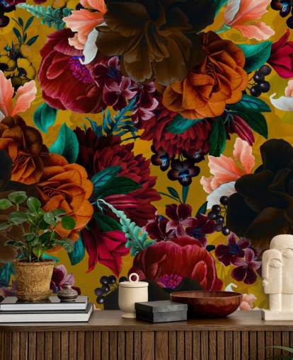 papel pintado de flores tropicales de colores