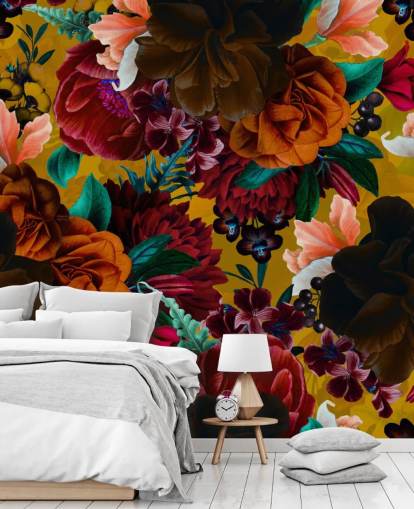 kleurrijk behang met tropische bloemen kleurrijk behang met tropische bloemen