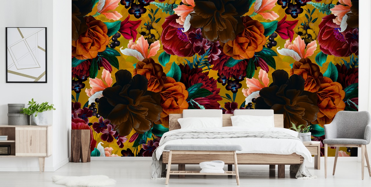 carta da parati con fiori tropicali