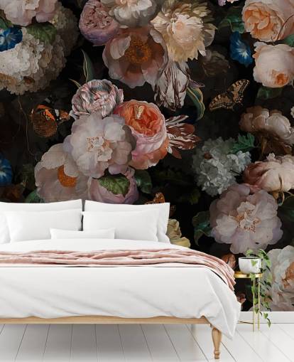 antique effect sepia toned floral wallpaper