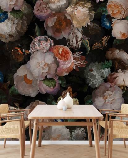 efeito antigo papel de parede floral em tons sépia