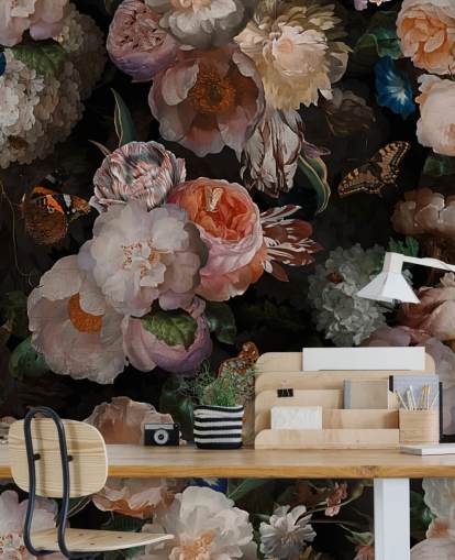 papier peint à fleurs sépia effet antique