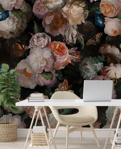 antiikki vaikutus seepia äänisen kukka tapetti