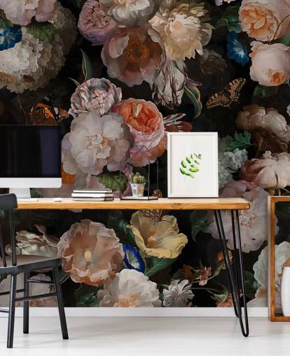 efeito antigo papel de parede floral em tons sépia