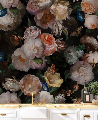 efeito antigo papel de parede floral em tons sépia