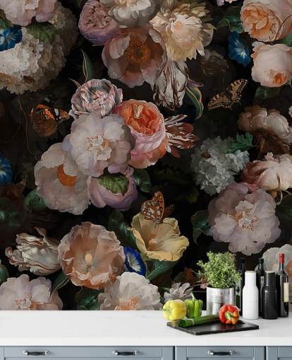 papier peint à fleurs sépia effet antique