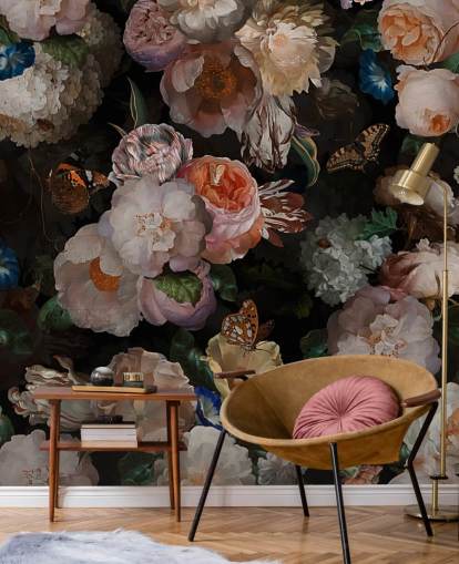 antique effect sepia toned floral wallpaper