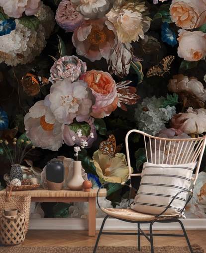 antique effect sepia toned floral wallpaper