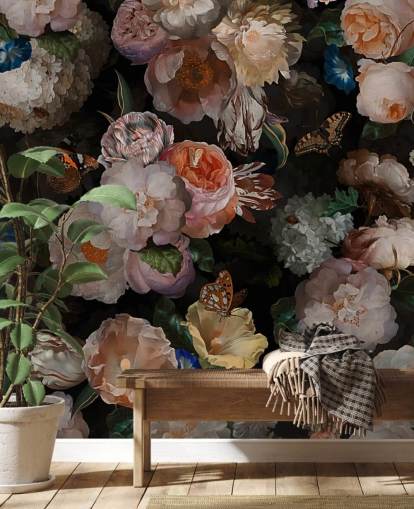 antique effect sepia toned floral wallpaper